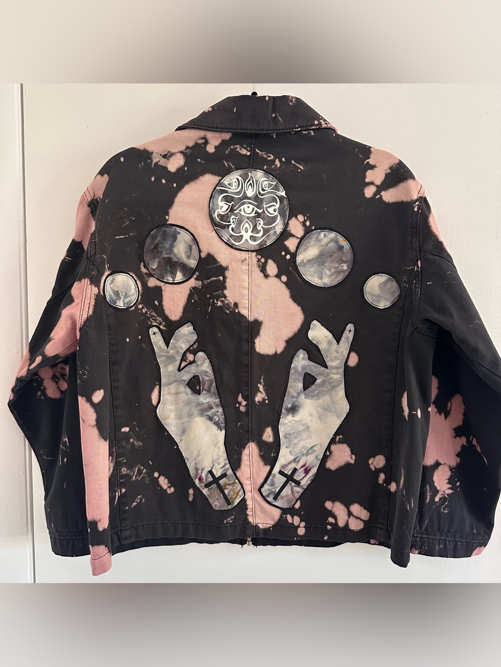 Women's Upcycled Bleach Dye Canvas Art Jacket Festival Celestial Esoteric